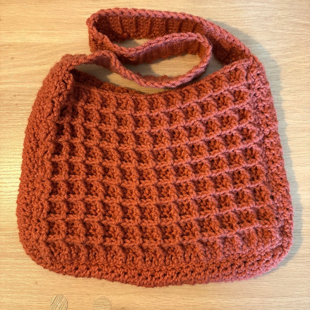Handmade Crochet Shoulder Bag Rust Orange Waffle Stitch Boho Hobo Tote